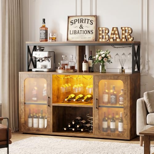 Bar Cabinet with LED Lights & Power Outlets