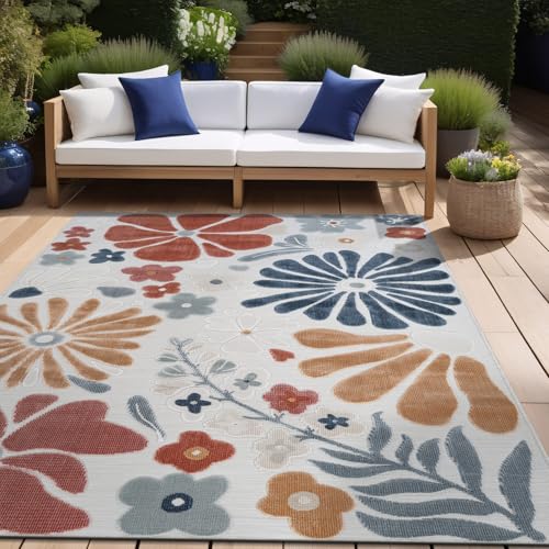 Outdoor Rug 5x7 Modern Floral Tropical Area Rugs for Outdoor and Indoor Patio Easy to Clean Non Shedding Living Room Porch Garden Washable Outside Carpet (35 Sq Ft)