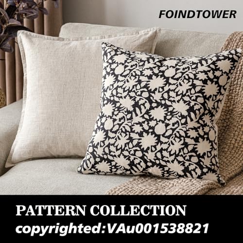 Set of 2 Decorative Neutral Floral Throw Pillow Covers Accent Farmhouse Cushion Covers Boho Vintage Pillowcase for Couch Sofa Bedroom Living Room Home Decor18×18 Inch (2 Count)