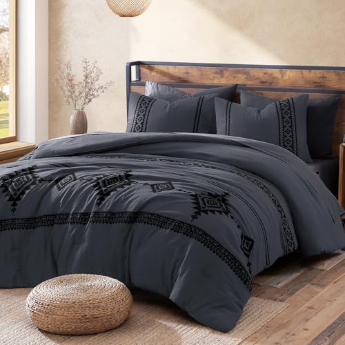 Embroidery Full Size Comforter Set 7 Pieces Crown Blue Bed in a Bag