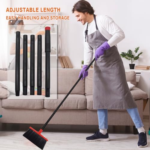 Small Broom Stiff Bristles Brush with Long Handle Indoor or Outdoor Compact Broom for Sweeping Patio Garage Garden