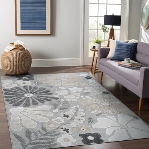Outdoor Rug 5x7 Modern Floral Tropical Area Rugs for Outdoor and Indoor Patio Easy to Clean Non Shedding Living Room Porch Garden Washable Outside Carpet (35 Sq Ft)
