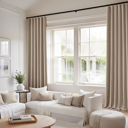100% Blackout Back Tab Pleat Linen Curtains 50" Wx120 L (2 Count)