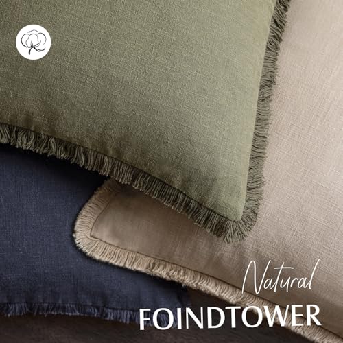 Decorative Linen Fringe Throw Pillow Covers 24×24 Inch (2 Count)