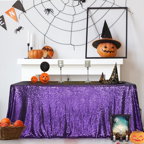 Sequin Tablecloth 50x72 Inch Purple for Wedding Halloween Party