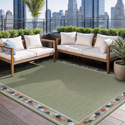 Outdoor Rug 5x7 Modern Bordered Area Rugs for Indoor and Outdoor Patio Easy to Clean Non Shedding Living Room Porch Garden Washable Outside Carpet
