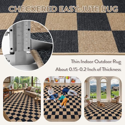 Checkered Easy Jute Living Room Rug