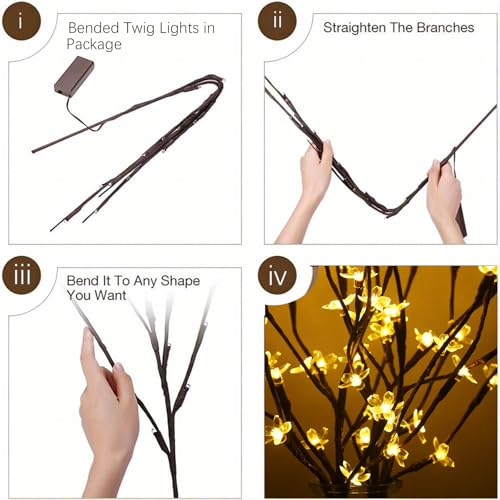60 LED Battery Lit Stems Flowers Butterfly Branch for Window Vase Decor