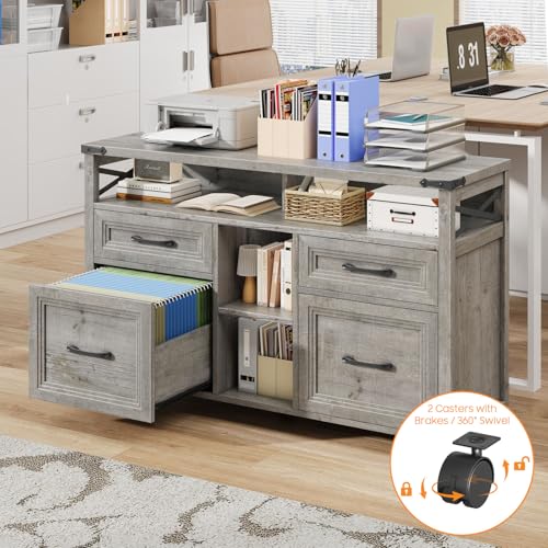 Farmhouse Filing Cabinet with Adjustable Shelf & Wheels