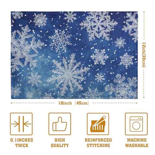 Winter Blue Snowflake Placemats Set of 4 Merry Christmas Snowflakes Linen Fabric Table Mats Seasonal Xmas Holiday Washable Place Mats for Party Kitchen Dining Outdoor Indoor Decor
