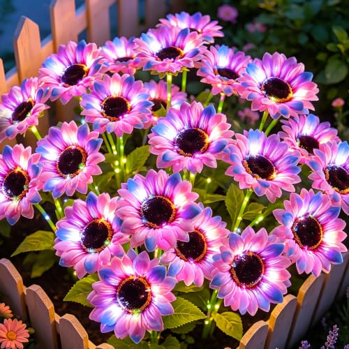 Solar Sunflower Lights 6 Pack with 36 Colorful Sunflower Solar Lights Outdoor Waterproof