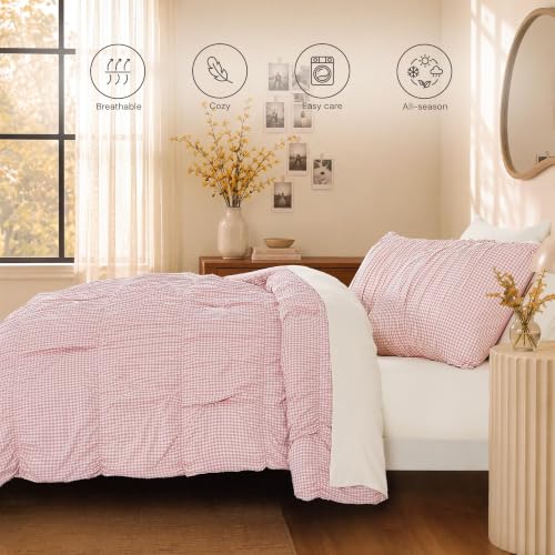 Pink Gingham Full Size Comforter Sets