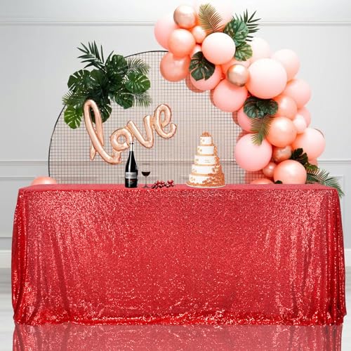 Sequin Tablecloth 90x156 Inch Red for Christmas Wedding Party