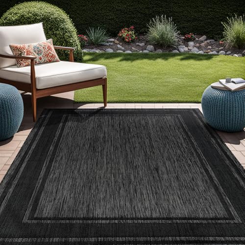 Outdoor Rug 5x7 Modern Bordered Area Rugs for Indoor and Outdoor Patio Deck Porch Garden Waterproof Weather Sun Resistant Washable Outside Carpet (35 Sq Ft)
