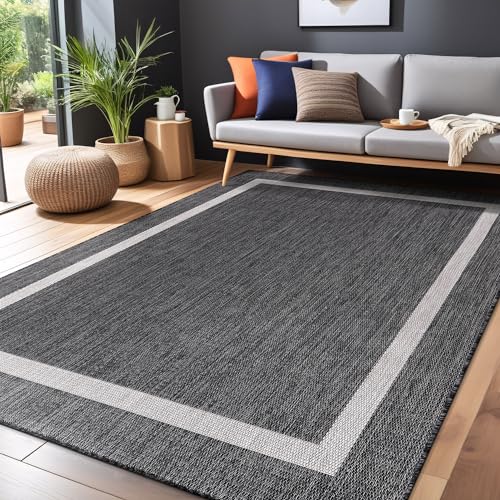 Bordered Outdoor Rug 10x14 Washable Outside Carpet for Indoor Patio Porch Waterproof Easy Cleaning Non Shedding Area Rugs Gray 10 x 14
