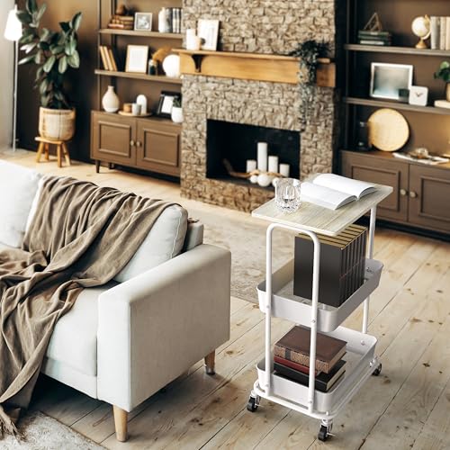 2 Tier Rolling Utility Cart Wood Top