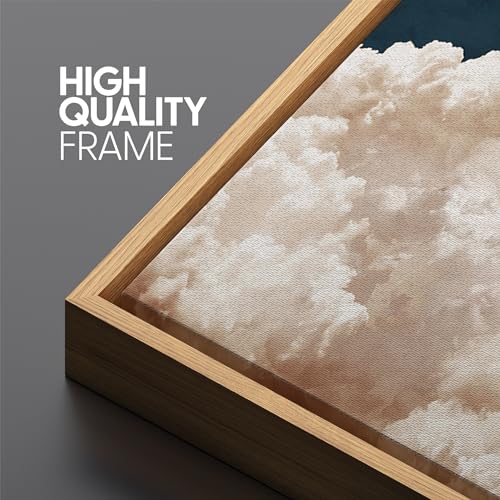 Extra Large Framed Canvas Print Wall Art Cumulus Clouds Panoramic Dramatic Skyline Illustrations Antique Retro Fine Art Illustrations Decorative Colorful for Bedroom