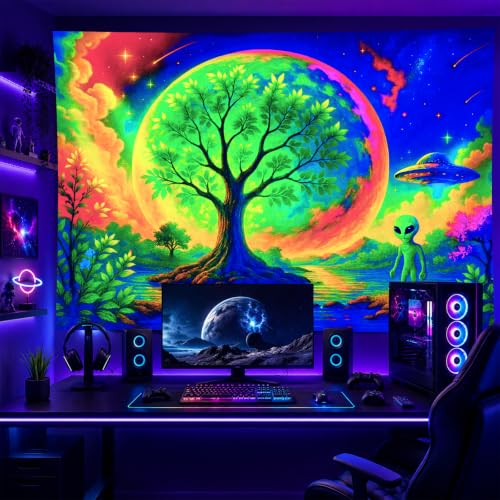 Blacklight Tapestry Alien Tree UV Backdrop 78 x 59 Inch