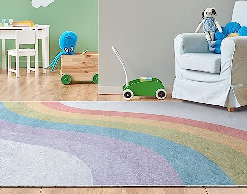 Kids Rugs Rainbow 7'7" x 9'10" Multi Color Modern Flat