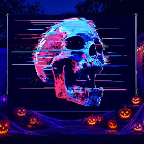 Blacklight Tapestry Cyberpunk Skull Wall Art 78 x 59 Inch