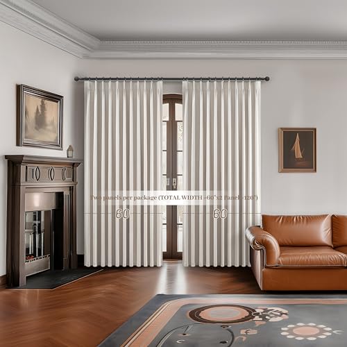 Curtains 60 Inch Length Wide Pinch Pleated Blackout Curtain for Sliding Glass Door