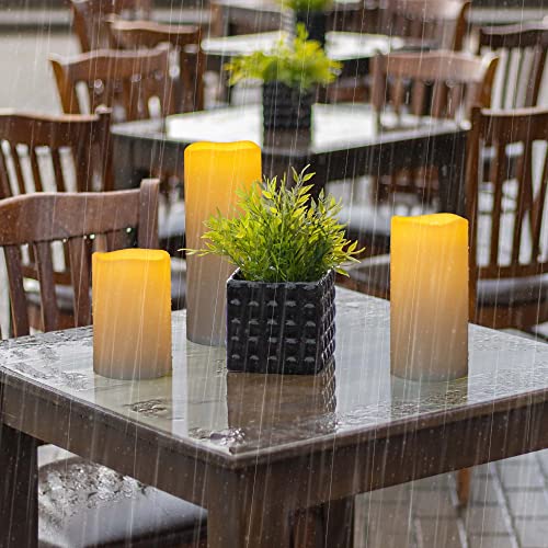6" 8" 10" x 4" Waterproof Outdoor Flameless Candles Battery Operated LED Flickering Pillar Candles with Remote and Timer for Indoor Outdoor Lanterns (3 Count)