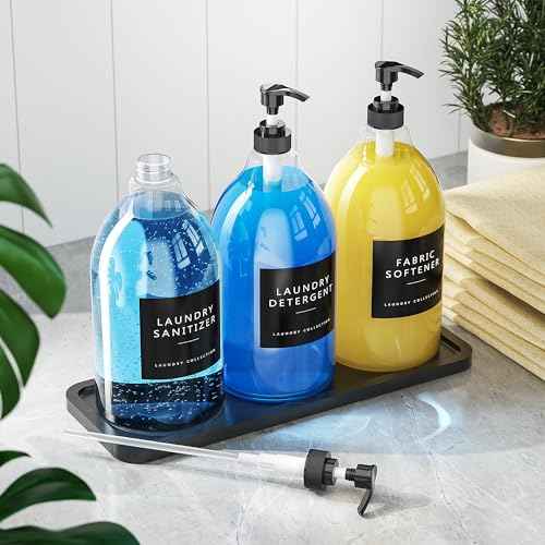 3 Pack Black Liquid Laundry Detergent Dispenser with Bamboo Tray