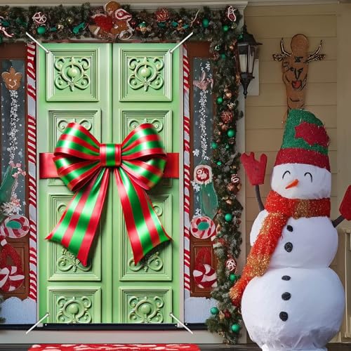 Christmas Door Cover Green Red 35x71 Inch Polyester