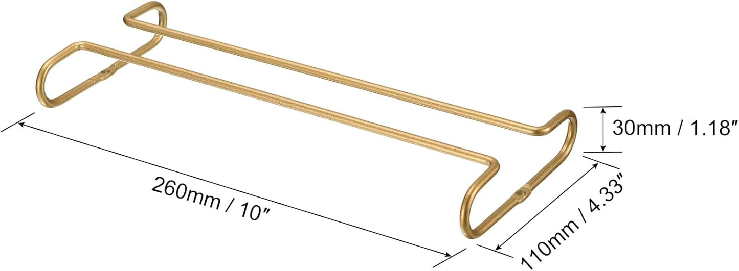 uxcell Wine Glass Rack Under Cabinet, 4Pcs 10-Inch Stemware Wine Glass Hanging Rack Stainless Steel Wine Glass Organizer Storage Hanger for 5mm Stemware Column, Gold