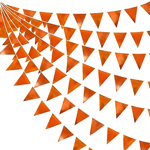 Orange Party Decorations Metallic Fabric Triangle Pennant Banner Flag Bunting Garland for Fall Autumn Thanksgiving Graduation Birthday Wedding Bridal Shower Baby Shower Anniversary Party Supplies (36 Count)