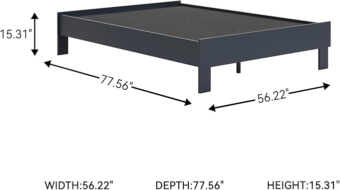 Signature Design by Ashley Simmenfort Vintage Full Platform Bed with Metal Slats, No Box Spring Needed, Blue