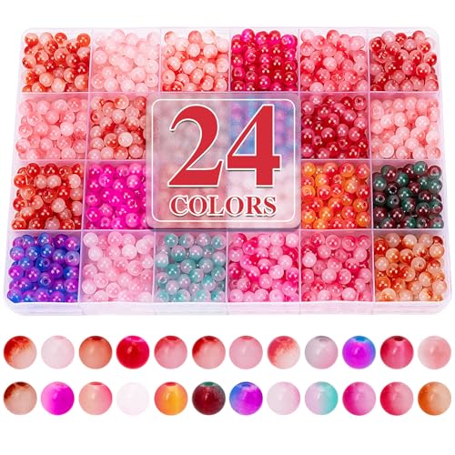 About 1200+ pcs 6mm Glass Beads Bracelet Making Kit (1200 Count)