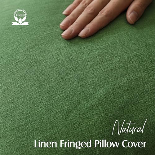 Decorative Linen Fringe Throw Pillow Covers 20×20 Forest Green (2 Count)