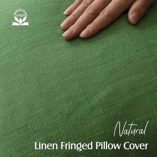 Decorative Linen Fringe Throw Pillow Covers 22×22 Forest Green (2 Count)