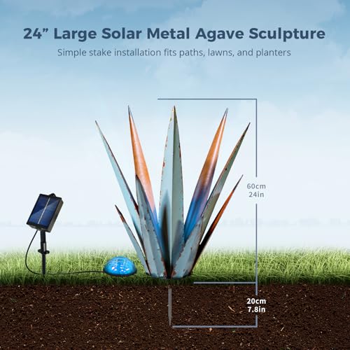 24" Metal Agave Plant Outdoor Decor with Solar Light