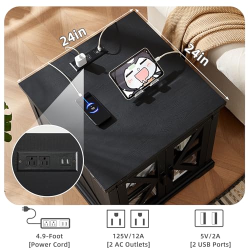 24'' End Table Set 2 with Charger for Living Room (2 Count)