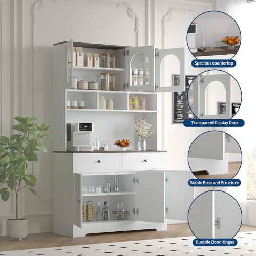 Kitchen Pantry Cabinet with Open Storage Shelves