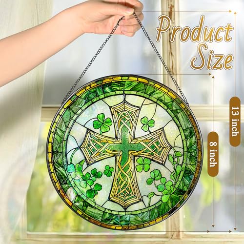 8'' St. Patrick's Day Cross Stained Glass Suncatcher Ornament