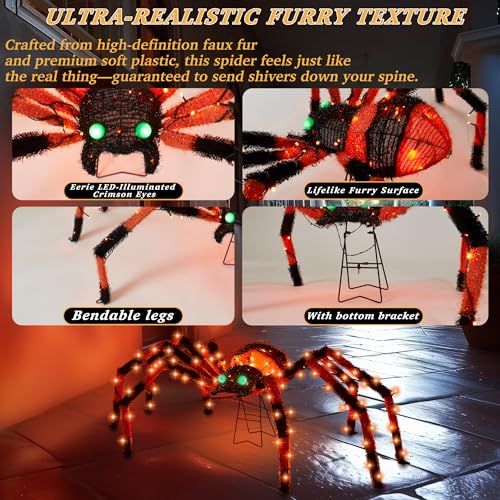 4.2Ft Giant Spider Halloween Decorations Outdoor 52" Light Up Spider with 90 LED Lights for Front Yard (Zz-003)