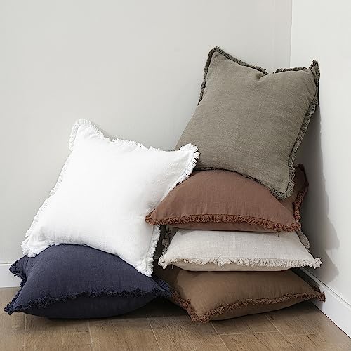 Decorative Linen Fringe Lumbar Throw Pillow Covers 12×24 Rust (2 Count)