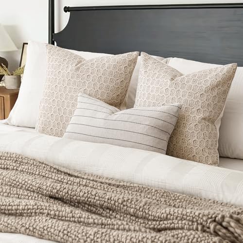 Decorative Floral Print Throw Pillow Covers 22×22 Ivory Beige (2 Count)