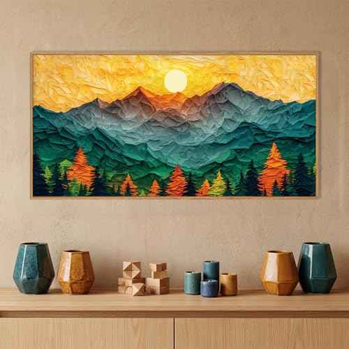 Abstract Boho Mountain Framed Canvas Wall Art Set