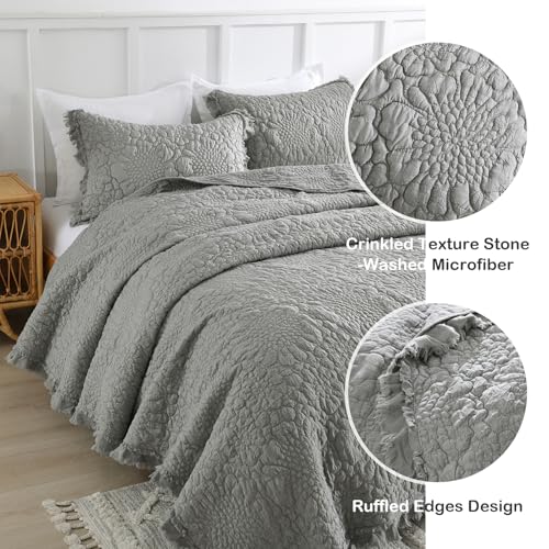 Dark Grey Ruffled Quilt Queen Size