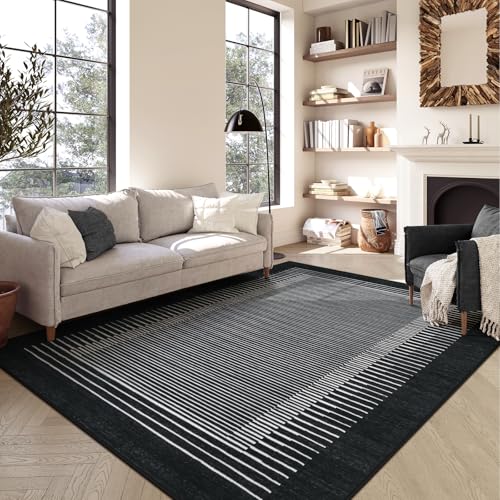 Washable Striped Black Runner Rug for Hallway 2'6"x8' (20 Sq Ft)