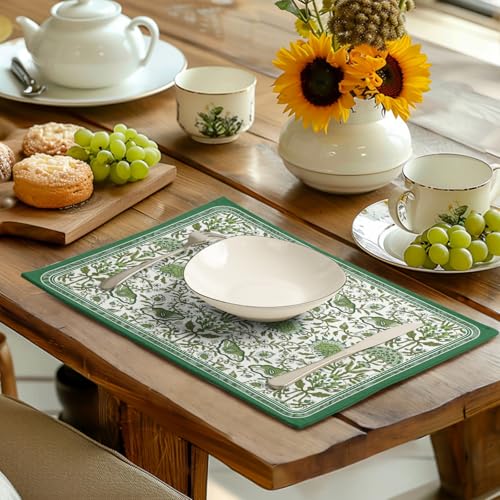 Green Floral Boho Placemats Set of 4