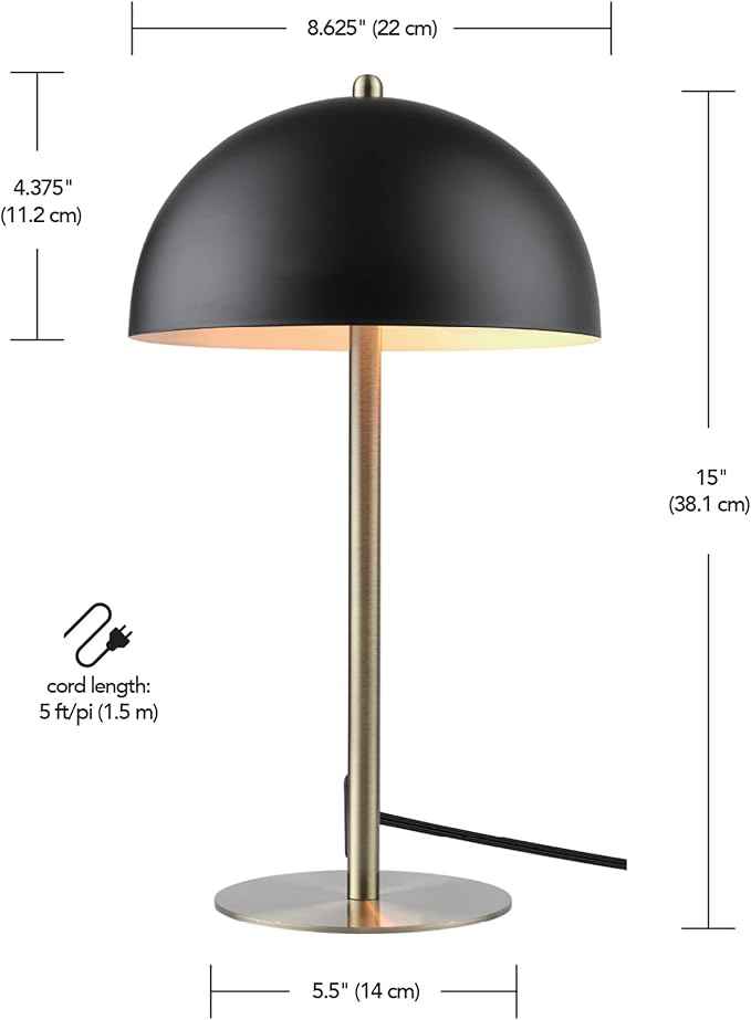 Globe Electric 52938 Luna 15" Desk Lamp, Matte Black, Matte Brass Accents, in-Line On/Off Rocker Switch