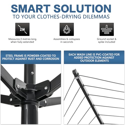 Rotary Outdoor Umbrella Drying Rack Adjustable Height Clothesline w