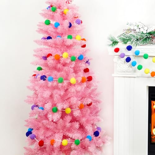 Rainbow Colorful Pom Pom Garland Decorations (2 Count)