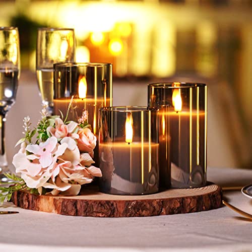 Grey Glass Flameless Candles (3 Count)