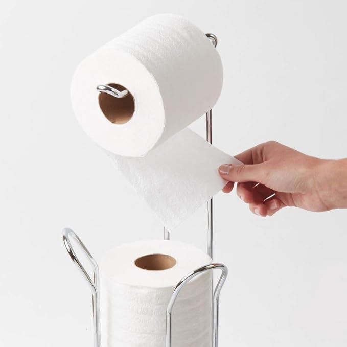 iDesign Classico Metal Toilet Tissue Roll Reserve Organizer for Bathroom, Compact Organizer, Holds 4 Rolls of Toilet Paper, Chrome